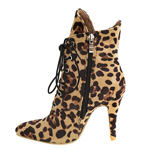 Xinantime Boots Sexy Mujer Zapatillas Moda Botines Stiletto Low Zapatos con Estampado de Leopardo de Moda para Mujer Botas de Tacón Fino de Ante Puntiagudo