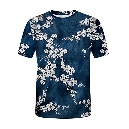 Blusa feminina de manga curta, gola canoa, estampa de ameixa, estampa floral, camiseta para verão, o