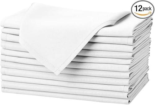 Miniatura 2 de Pomp Servilleta de tela de poliéster de alta calidad blanca de 17 x 17 pulgadas (paquete de 12)  Tela de fácil cuidado resistente a las arrugas y a