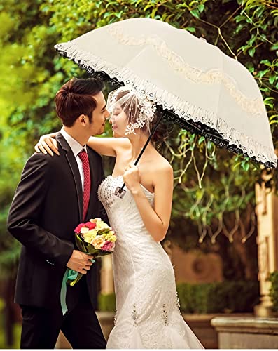 Uraweso Princess Lace Parasol Sun Uv Protection Folding Travel Lolita Umbrellas For Wedding Party Decoration Photoshoot #TOP3