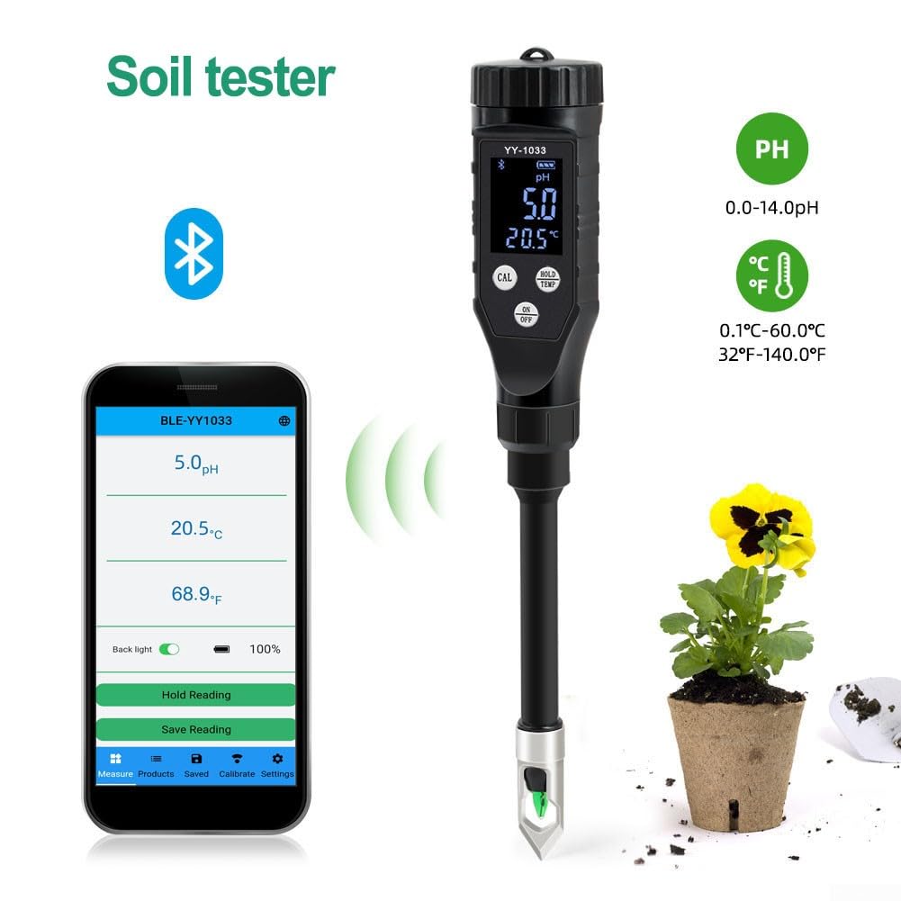 Digitales Boden-pH-Messgerät, Boden- und Wasser-pH-Tester, Detektor, Pflanzen-Blumentopf, Boden-Nährstoff, Bluetooth-Verbindung für Hausgarten, Zimmerpflanzen