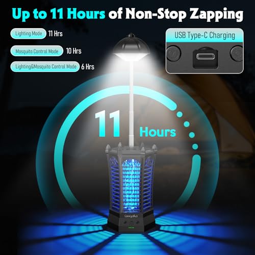 Bug Zapper Outdoor 2026, Portable Electric Mosquito Killer with Camping Light, Cordless USB Rechargeable Bug Zapper Fly Zapper Trap for Fishing, Hiking, Camping, Patio, Home — view 5
