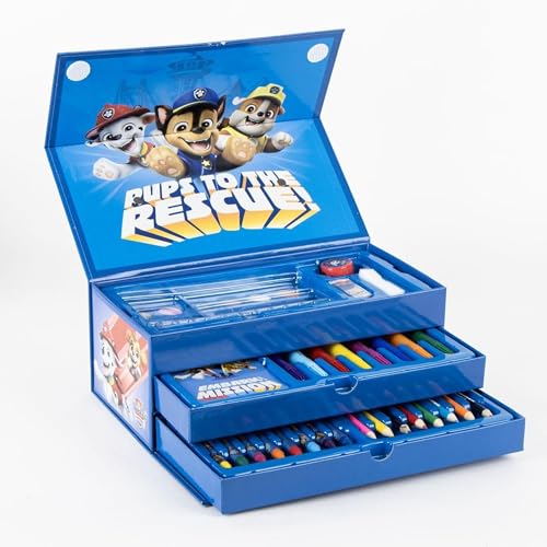 Maletín de Papelería y Arte Infantil Paw Patrol – Set Completo de Colorear con Lápices, Crayones, Acuarelas y Accesorios, Regalo Creativo y Educativo para Niños