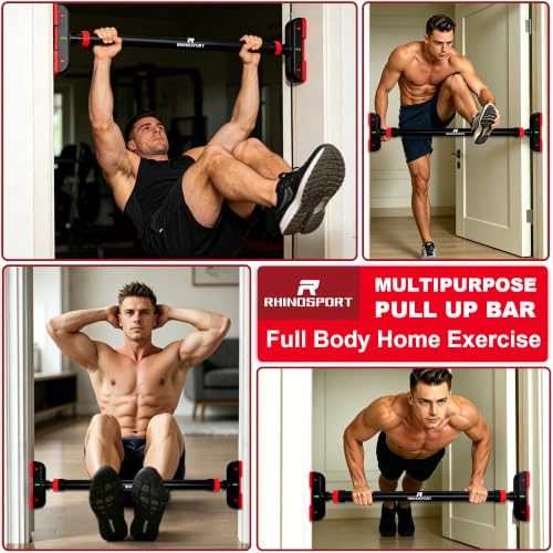 Image of RHINOSPORT Door Pull Up Bar Doorway Chin Up Bar from 72-95 cm (28.3in-37.4in) Workout Equipment No Screws