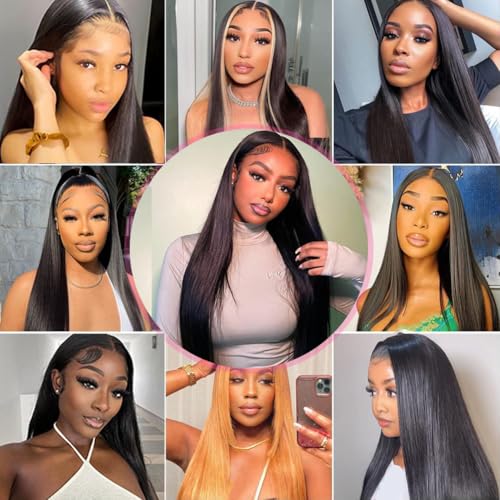 Image of tobasew 13x6 Straight Lace Front Wigs Human Hair 200 Density HD Transparent Lace Frontal Human Hair Wigs for Women Glueless Wig Pre Plucked 28 Inch