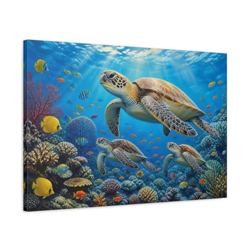 Toile tortue de mer moderne de 75x50 cm pour décoration de salon