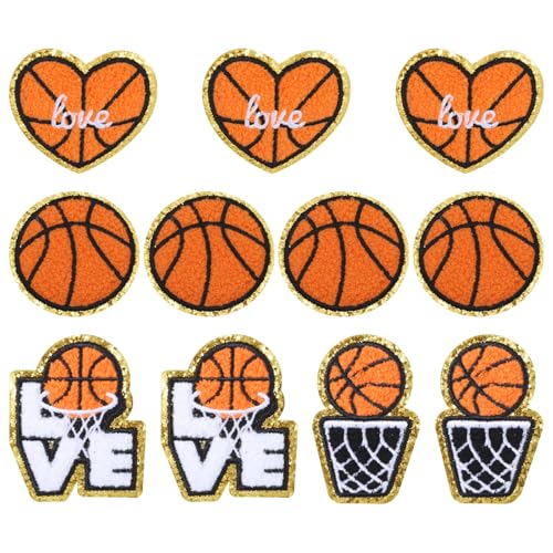 11 PCS Basketball Iron On Patches Chenille Patches Iron on Sew on Embroidered Basketball Patch Applique Sports Badge Patch DIY Sew Accessories for Jeans Jackets Clothing (4 Styles)