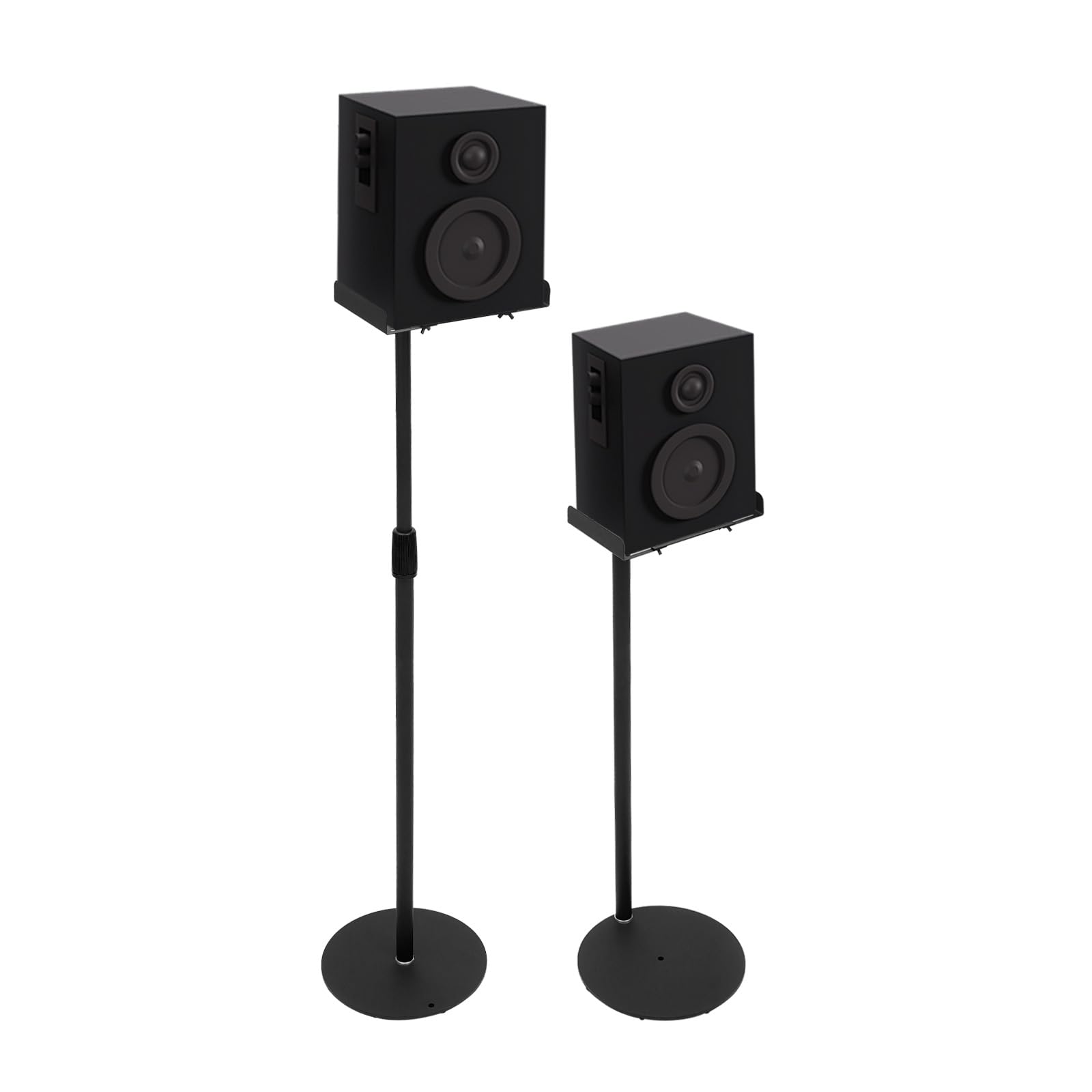 Set di 2 supporti per altoparlanti, regolabili in altezza, 75-140 cm, girevoli a 360°, supporto universale per altoparlante surround, per home theater e HiFi, nero