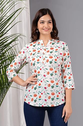 Image of Women's Cotton Printed Kurta Top | 3 /4 Sleeve Straight Kurti Casual Outings