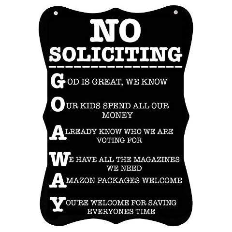 Funny No Soliciting Sign - 12" X 8" Door Sign to Keep Solicitors Away - Rope Included for Hanging at House Office or Business | Decorative Home Decor for Outdoors | Quick and Easy Installation Cover