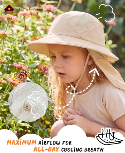 Image of Home Prefer UPF 50+ Boys Sun Hat with Neck Flap Wide Brim Summer Beach Bucket Hat for Boys Girls Toddler Kids Safari Hat