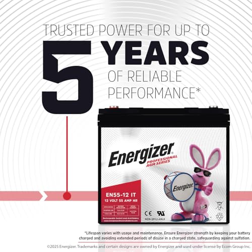Image of Energizer EN55-12IT, 12 Volt 55 Amp Hr, Long Lasting Sealed Lead Acid AGM Rechargeable Battery Ideal For Use In Electric Scooters, Wheelchairs, Emergency Lighting, Backup Power, and more