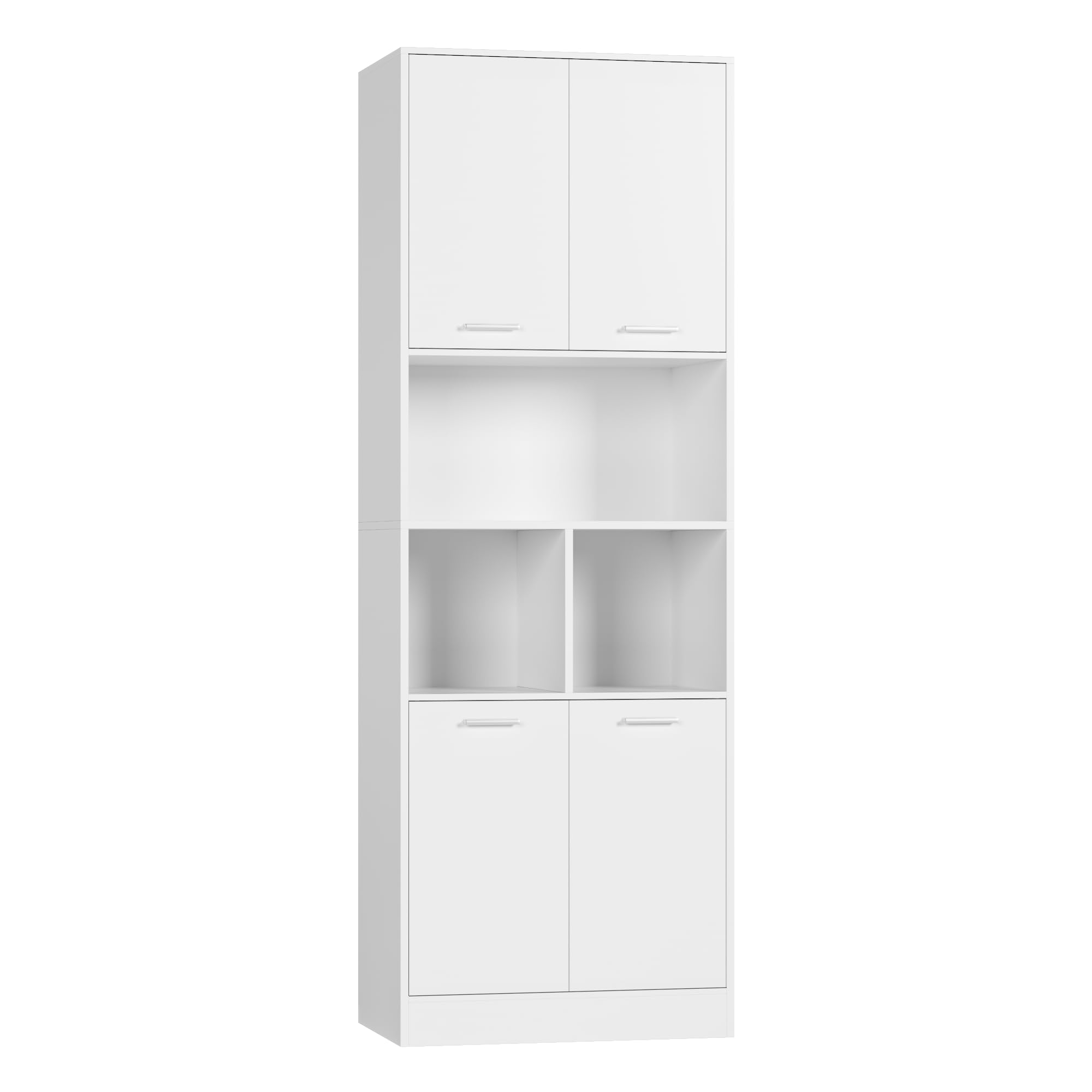 FirFurd 180.5cm Tall Bookcase White Bookshelf with 4 Doors Living Room Bookcases Free Standing Storage Cupboard for Home Office 180.5x60x40cm — image 1