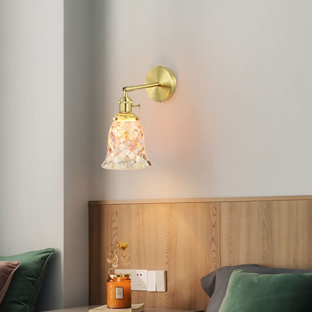Luxus wandleuchten Japanischen Stil Messing Wandleuchte Schlafzimmer Studie Nacht Leselampe Nordic Retro Kunst Dekorative Lampe Kreative Persönlichkeit Shell Wandleuchte Innen Glas Leuchten