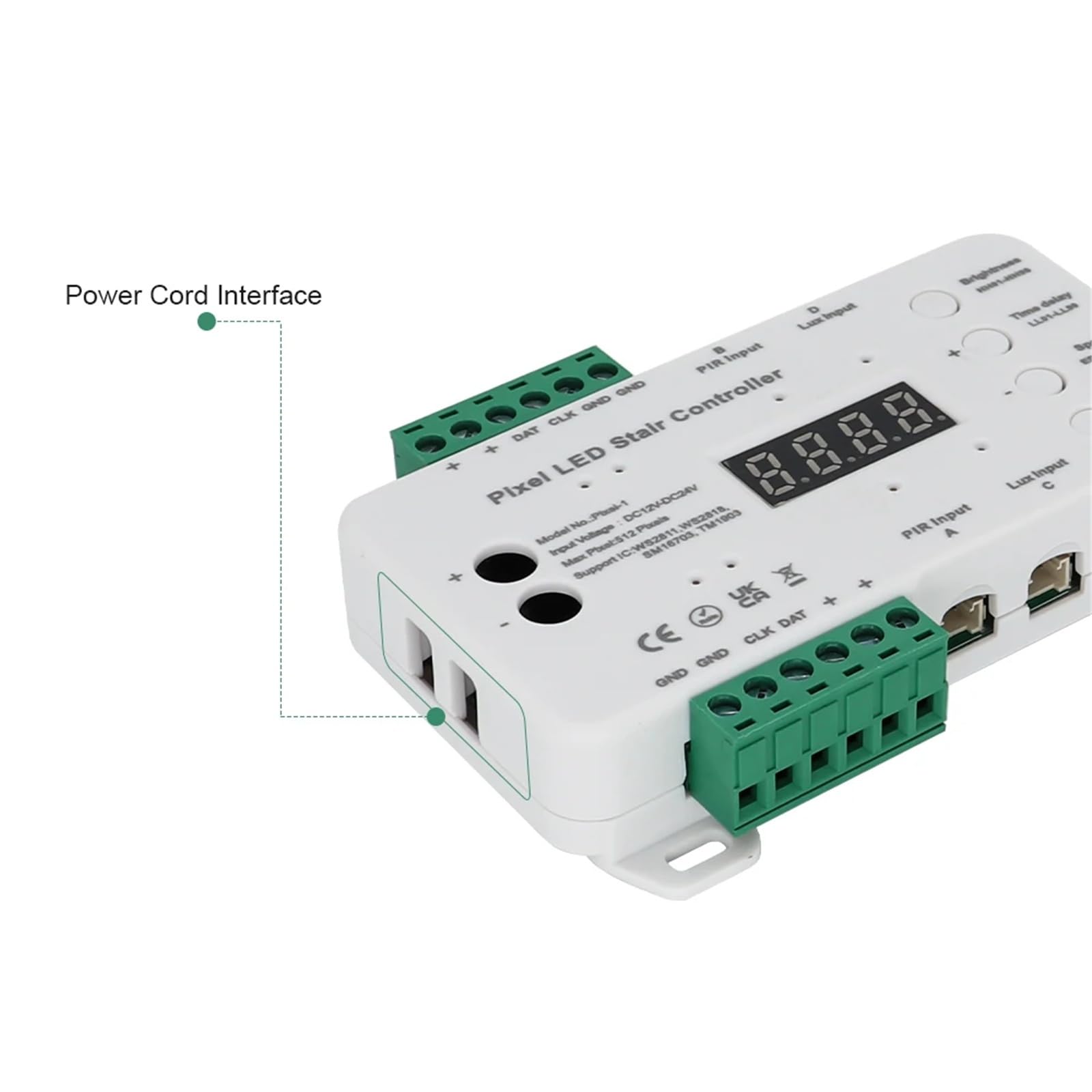 Tira de luces LED Color sueño, Sensor movimiento, luz escalera direccionable, controlador píxeles SPI, flujo carrera, cinta for escaleras RGB(Controller Only)