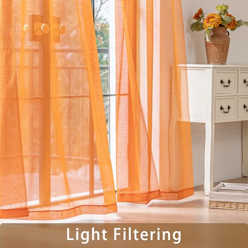 Image of Orange Sheer Curtains 108 Inches Extra Long, Privacy Semi Sheer Curtains for Living Room Bedroom, Light Filtering Rod Pocket Voile Window Drapes 2 Panels Set, Each 42 inch W x 108 inch L