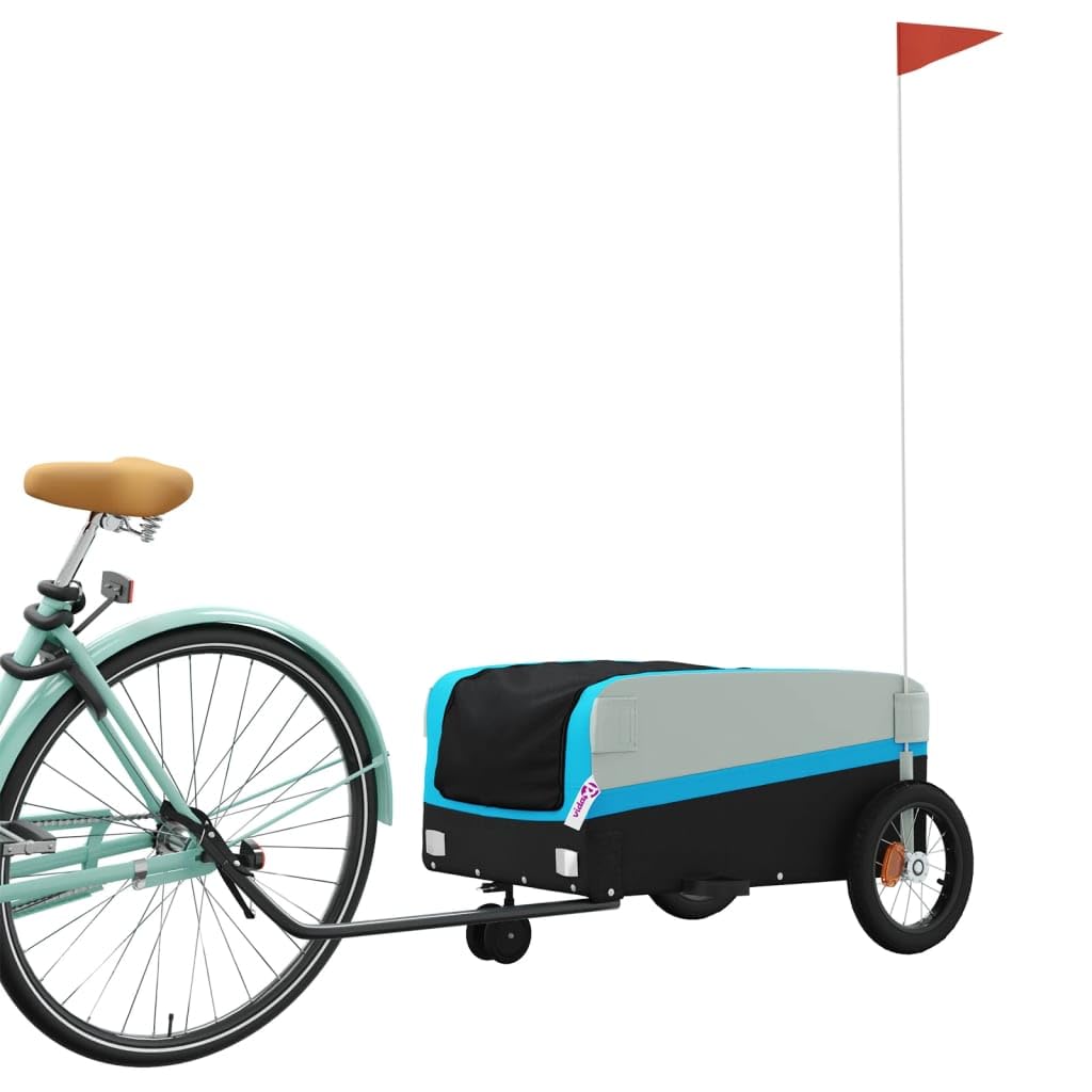 Fahrradanhänger Schwarz aus Eisen mit Tragkraft, x 52,5 x 42, mit Sicherheitsflagge, faltbar für Transport von Gepäck, Lasten, Hunde, Kinder, Outdoor und Alltag