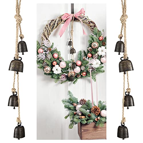 2-Sets-Christmas-Cow-Bells-Hanging-Ornament-Harmony-Cow-Bells-Cluster-Vintage-Metal-Cow-Bells-on-Rustic-Rope-Christmas-Tree-Wall-Wreath-Outdoor-Indoor-Door-Decorations 2 Sets Christmas Cow Bells Hanging Ornament Harmony Cow Bells Cluster Vintage Metal Cow Bells on Rustic Rope Christmas Tree Wall Wreath Outdoor Indoor Door Decorations