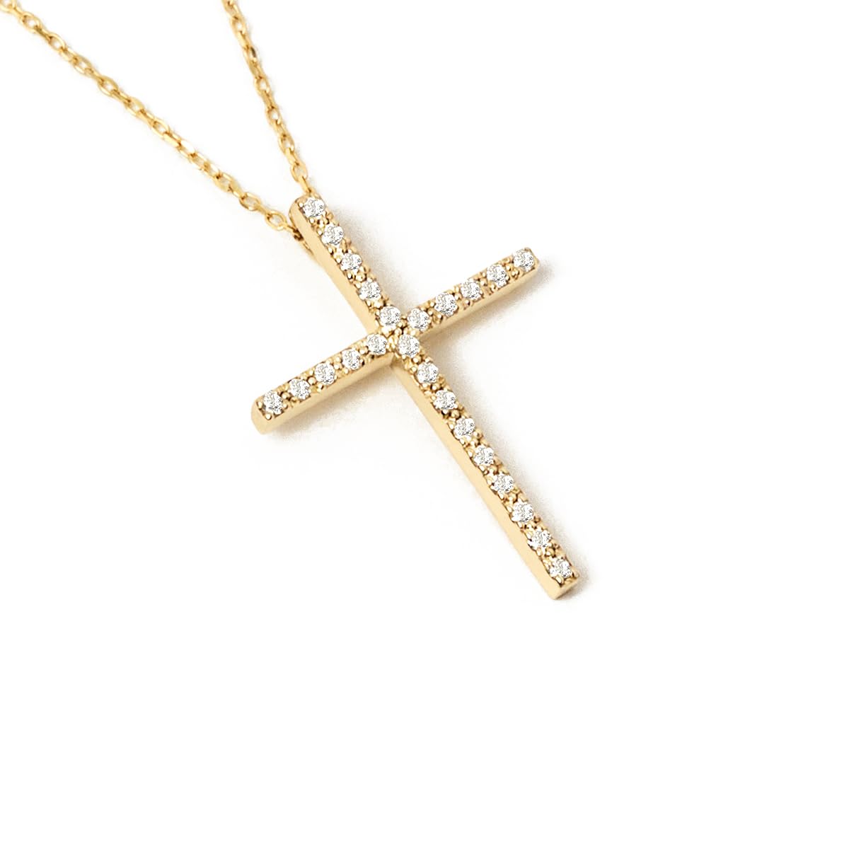 GelinDiamond Pave Thin Cross Necklace 10K or 14K Solid Gold