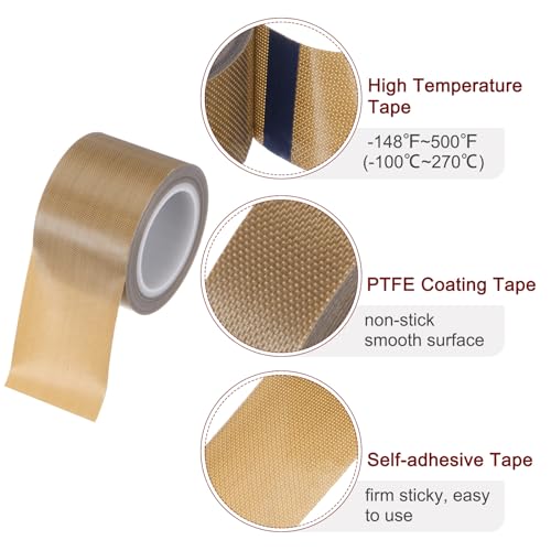 Image of HARFINGTON Fabric PTFE Tape Roll, 1.4 inch x 16ft High Temperature PTFE Adhesive Tape 0.18mm Thickness for Vacuum Sealer Machine Hand Sealers, Brown