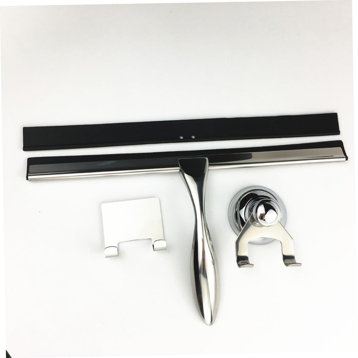 3 Piezas Limpiacristales de Acero Inoxidable para Ducha con Ventosa y Ganchos Raspador Resistente para Mamparas y Azulejos Herramienta de Limpieza para Baño Mango Equilibrado
