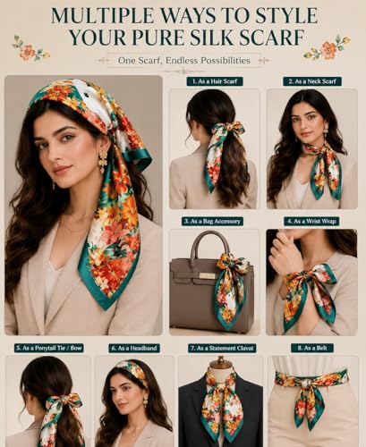 Image of Satin Square Head Scarf for Women, Floral Printed