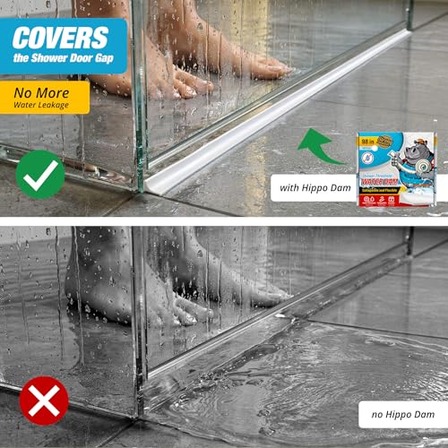 Image of Shower Threshold Water Dam Barrier 98 inch - White Collapsible Walk in Shower Water Guard - Door Bottom Seal Strip Leak Guard by Hippo Dam