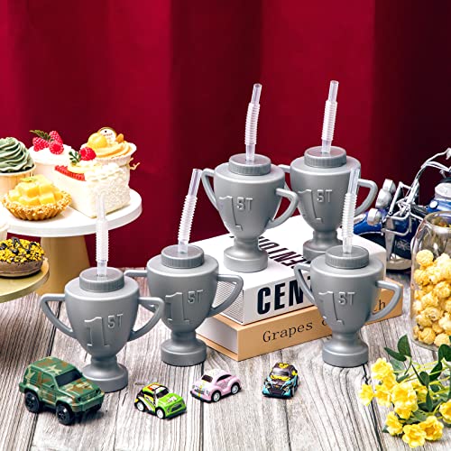 image for Amyhill 12 Pcs Race Car Trophy Cups With Straws and Lids 12 Oz Plastic