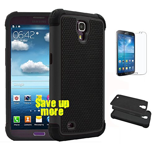 Galaxy Mega 6.3 I9200 Case, [Non-Slip] [Slim Perfect-Fit] [Drop Protection] [Shock-Absorption] [Impact Resistant] Hybrid Dual Layer Mega 6.3 Case, [Hard Plastic with TPU/ Soft Silicone] Protective Case Rubber Bumper Slim Cover Case for Samsung Galaxy Mega 6.3 I9200 + Screen Protector (Black)