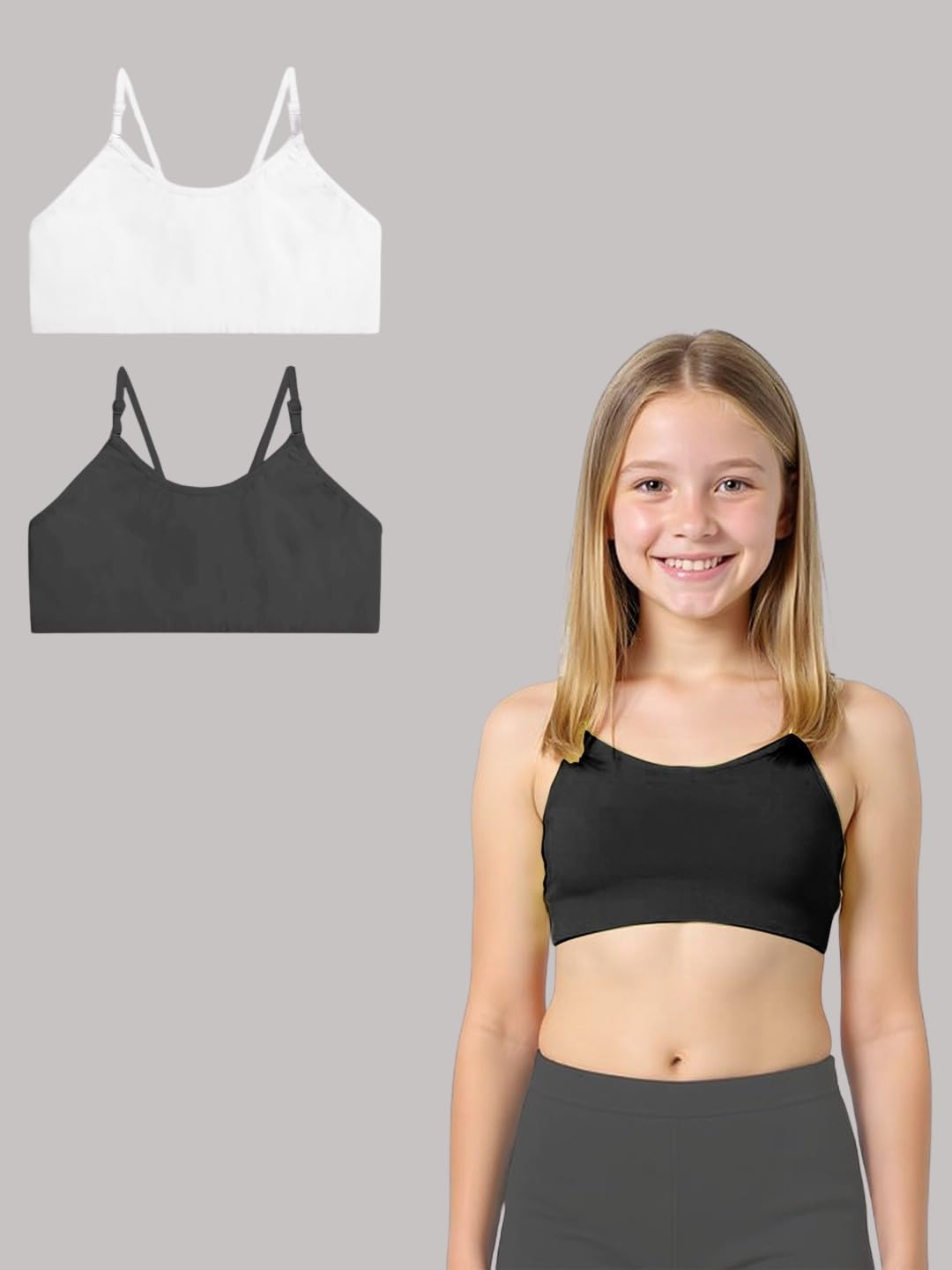 A.T.U.N. (ALL THINGS UBER NICE) Reggiseno per principianti in cotone per ragazze e adolescenti (2 pezzi), reggiseno da allenamento non imbottito con spalline regolabili, comodo abbigliamento interno