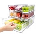 SMRCAD 6 Pack Refrigerator Organizers, Clear Pull-out Drawer Container and Organizer Bins with Lids, Stackable Storage Containers for Fruits, Vegetable (Set of 6 (Include Pull Out Drawer))
