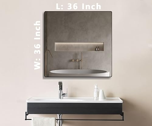 Miniatura 7 de Espejo de baño con marco de metal negro mate de 36 x 36 pulgadas, espejo rectangular de tocador para pared, vidrio templado antioxidante, espejo a
