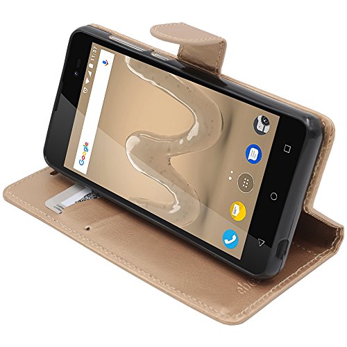 ebestStar - Coque Compatible avec Wiko Sunny 2 Plus Etui PU Cuir Housse Portefeuille Porte-Cartes Support Stand, Or/Doré [Appareil: 146.3 x 73.7 x 9.8mm,...