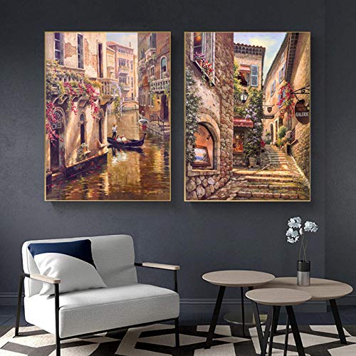 Preisvergleich Produktbild Leinwandmalerei Klassische Stadtlandschaft Venedig Digitaldruck Landschaft Poster und Drucke Wohnkultur Bild 40cm × 50cm (ungerahmt)