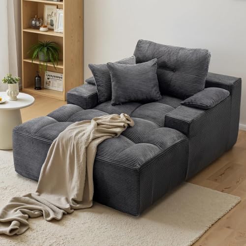 spanspace 50' Oversized Boneless Chaise Lounge Chair Indoor, Plush Faux Fur Cloud Sofa Couch with Pillows, No Assembly Deep Seat Reading Chair Bed, Cozy Floor Couch for Living Room or Bedroom