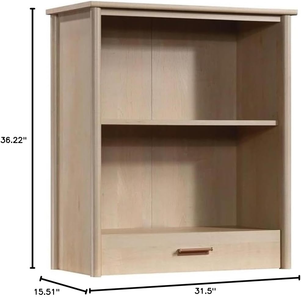 Pemberly Row Engineered Wood Library Hutch, Natural Maple Finish, 36.22" H x 31.5" W x 15.51" D, 2-Shelf Adjustable Design with Drawer, Office Storage Attachment for Cabinets