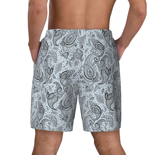 Black White Paisley Funny Men's Swim Trunks Board Shorts Quick Dry-4
