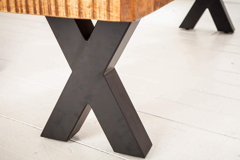 riess-ambiente.de Industrial Sitzbank Iron Craft 200cm Mangoholz mit schwarzen X-Beinen Bank Massivholzbank Küchenbank