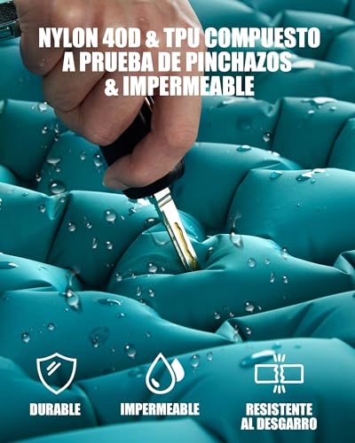 Miniatura 4 de Aksoul Camping Colchón De Aire Auto-Inflable: Ultraligero Al Aire Libre Colchón Inflable Grande Grueso Auto-Inflable Colchoneta Para Dormir Con Almohada Plegable Termo Iso Mat Para Tienda De Campaña