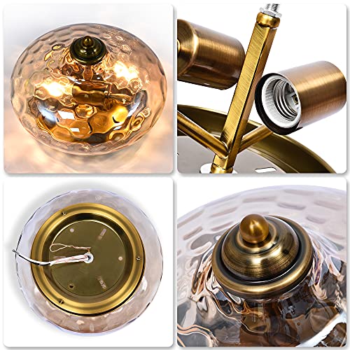 Edislive Modern 2-Light Hammered Glass Flush Mount Light Pendant Ceiling Light Fixture 10.2" Indoor Ceiling Light For Hallyway Foyer Bedroom(Gold) #TOP2