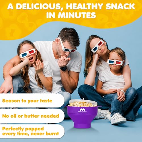 Image of The Original Mindful Design Collapsible Microwave Popcorn Popper - Silicone Bowl, BPA-Free & Dishwasher Safe (Purple)