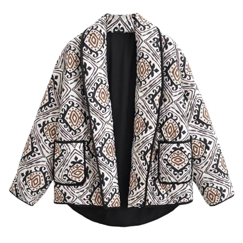 Omoone Women's Quilted Jacket Cardigan Lightweight Floral Print Open Front Padded Puffer Jackets