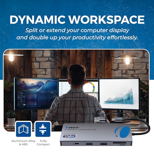 Image of OREI SplitXtend USB C Docking Station Triple Monitor with 3xHDMI Ports - 4K | Thunderbolt 4 Dock, HDMI DisplayPort Hub, Dual Monitor HDMI Adapter Extend, USB C Splitter, 100W PD, SD Card Reader