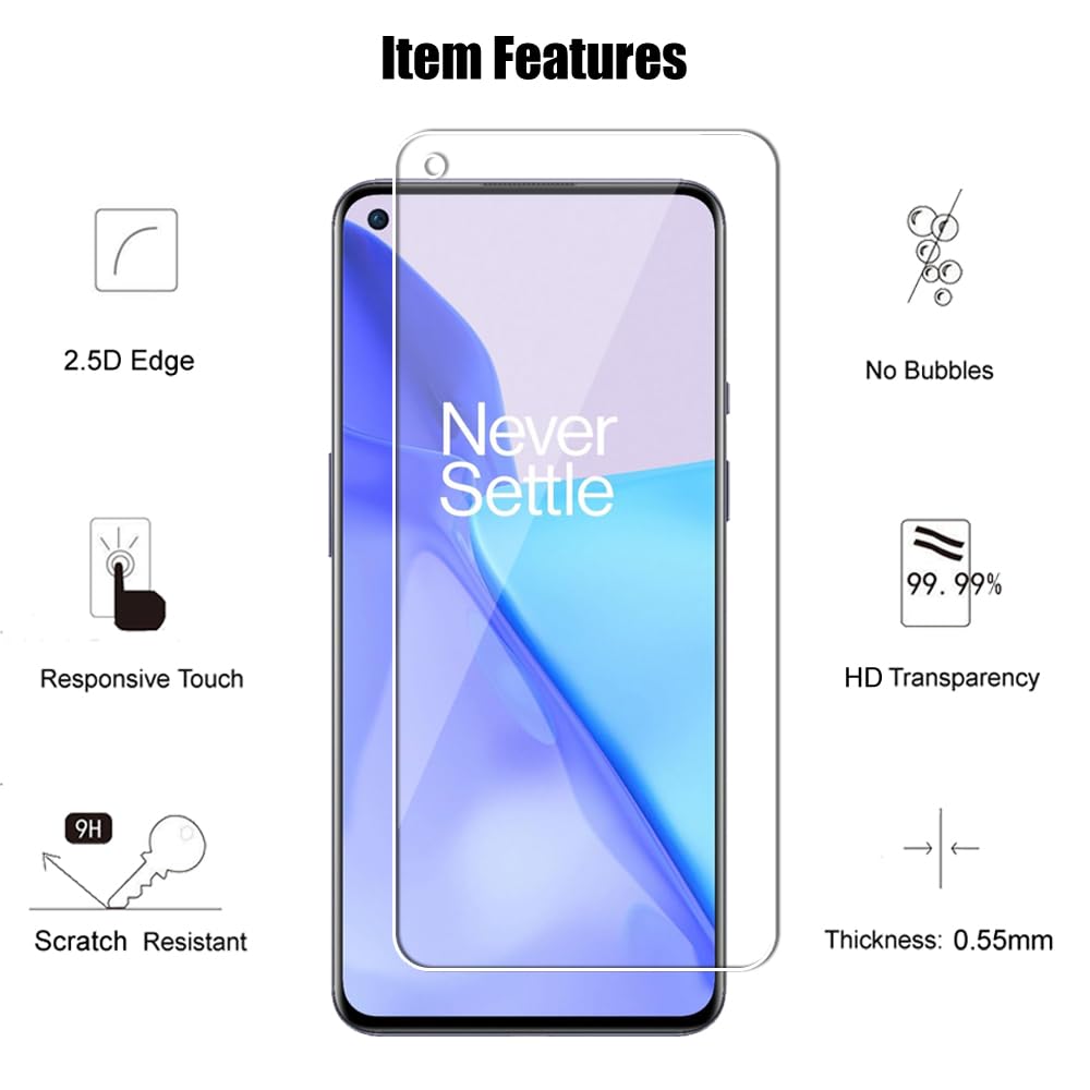 Protector de pantalla de vidrio templado para OnePlus 9 5G (6.5 pulgadas) (3 unidades) y 3 protectores de lente de cámara, dureza 9H, 2.5D, antiarañazos, transparente HD (3+3)