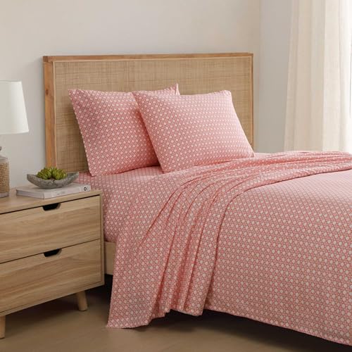 Image of Tommy Bahama - Queen Size Sheet Set, 100% Cotton Percale Bedding with a Crisp & Cool Feel, Bed Sheets with Matching Fitted Sheet & Pillowcases (Bahama Isle Orange)