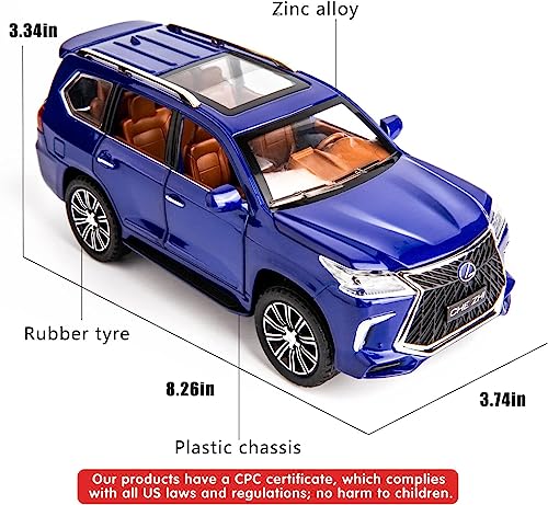 Image of 1:24 Lexus 570 Off-Road Luxury SUV Model Diecast Car, Zinc Alloy Pull Back Toy with Sound & Light, for Kids Boys & Girls (Blue)