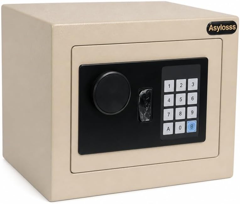 Mini Safe Box, Small Money Safe with Digital Keypad & 2 Backup Keys | 0.23 Cu Ft Alloy Steel, Anti-Pry Security Safe for Cash Jewelry Documents, Wall/Floor Mount Hidden Home Office Safe