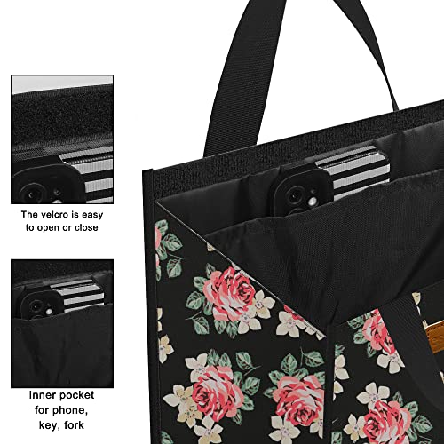 Lunch Bag Women Men Insulated Lunch Box Reusable Lunch Tote Bag With Pocket For Work-Flower #TOP4