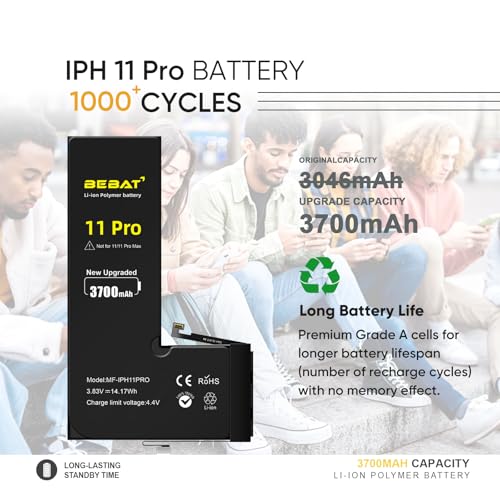 Image of Replacement for iPhone 11 PRO Battery, 3700mAh High Capacity Li-ion Polymer Replacement Battery for Model A2160 A2215 A2217 with Professional Repair Tool Kits