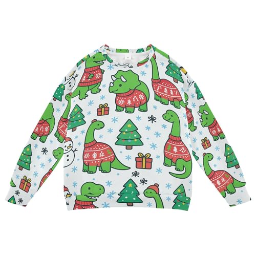 JUNZAN Christmas Dino Snowflakes Big Boys Hooded Sweatshirt Long Sleeve Kids Pullover Hoodie Athletic 4T